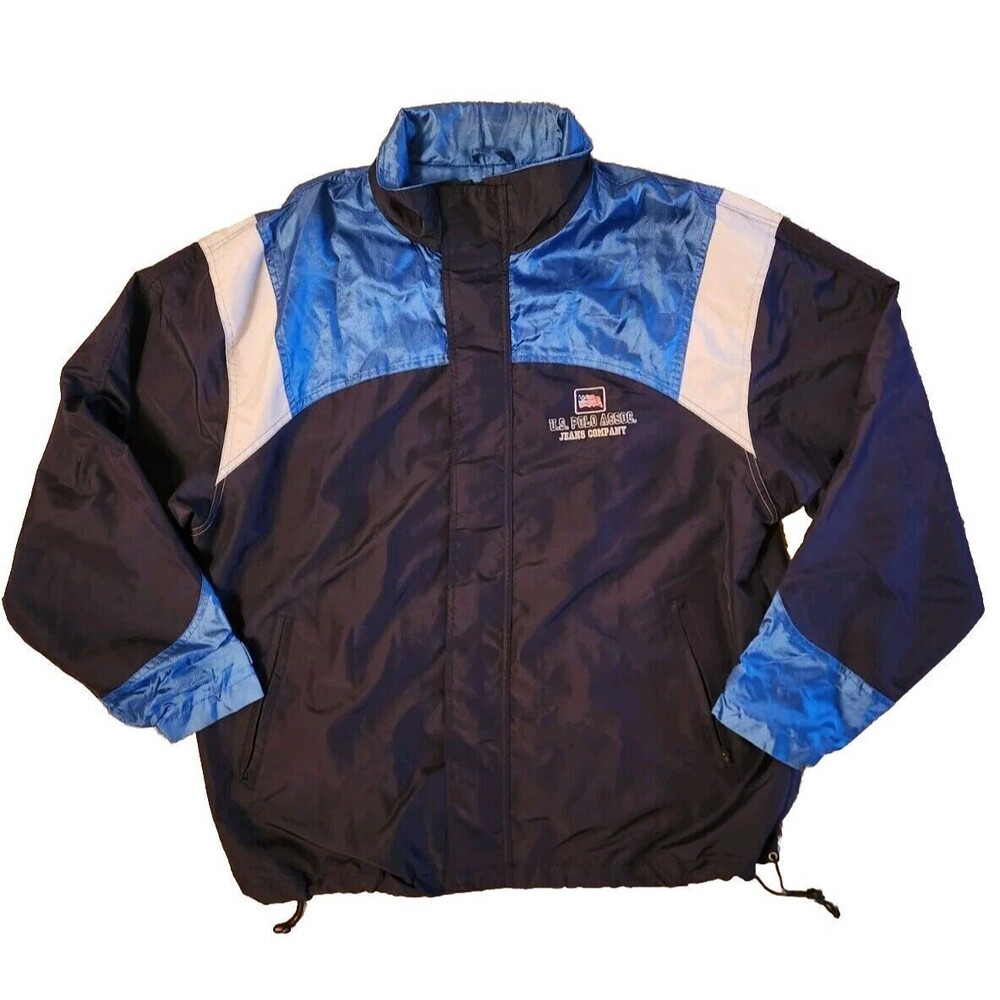 VTG U.S. Polo Assoc. Jeans Logo Full Zip  Windbreaker light Jacket Blue XXL